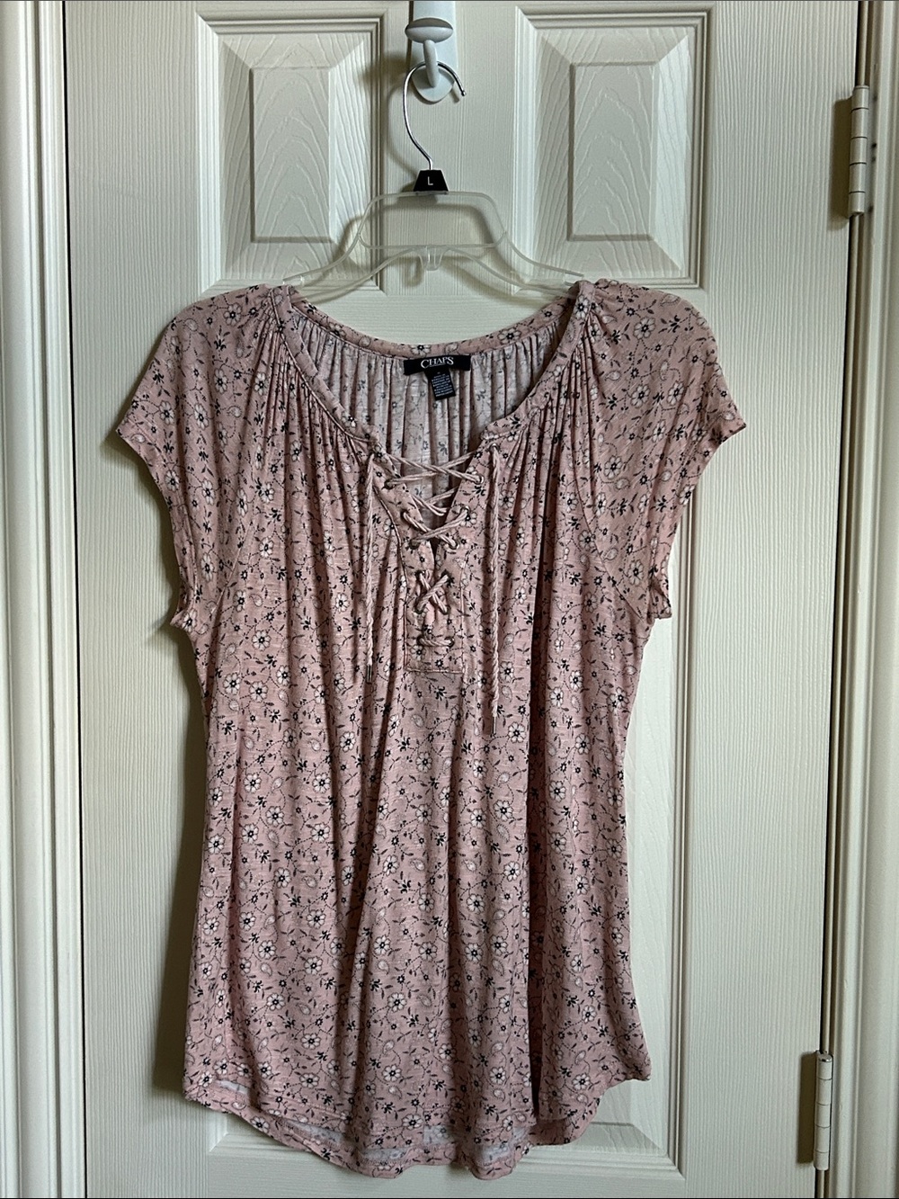 Chaps Dusty Rose Floral Lace-Up Short Sleeve Top